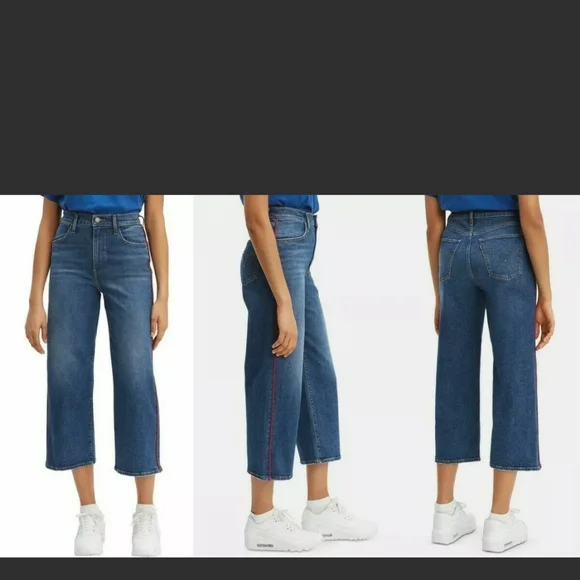 LEVIS MILE HIGH CROPPED WIDE LEGGED RED PIPING JEANS - Picture 8 of 8